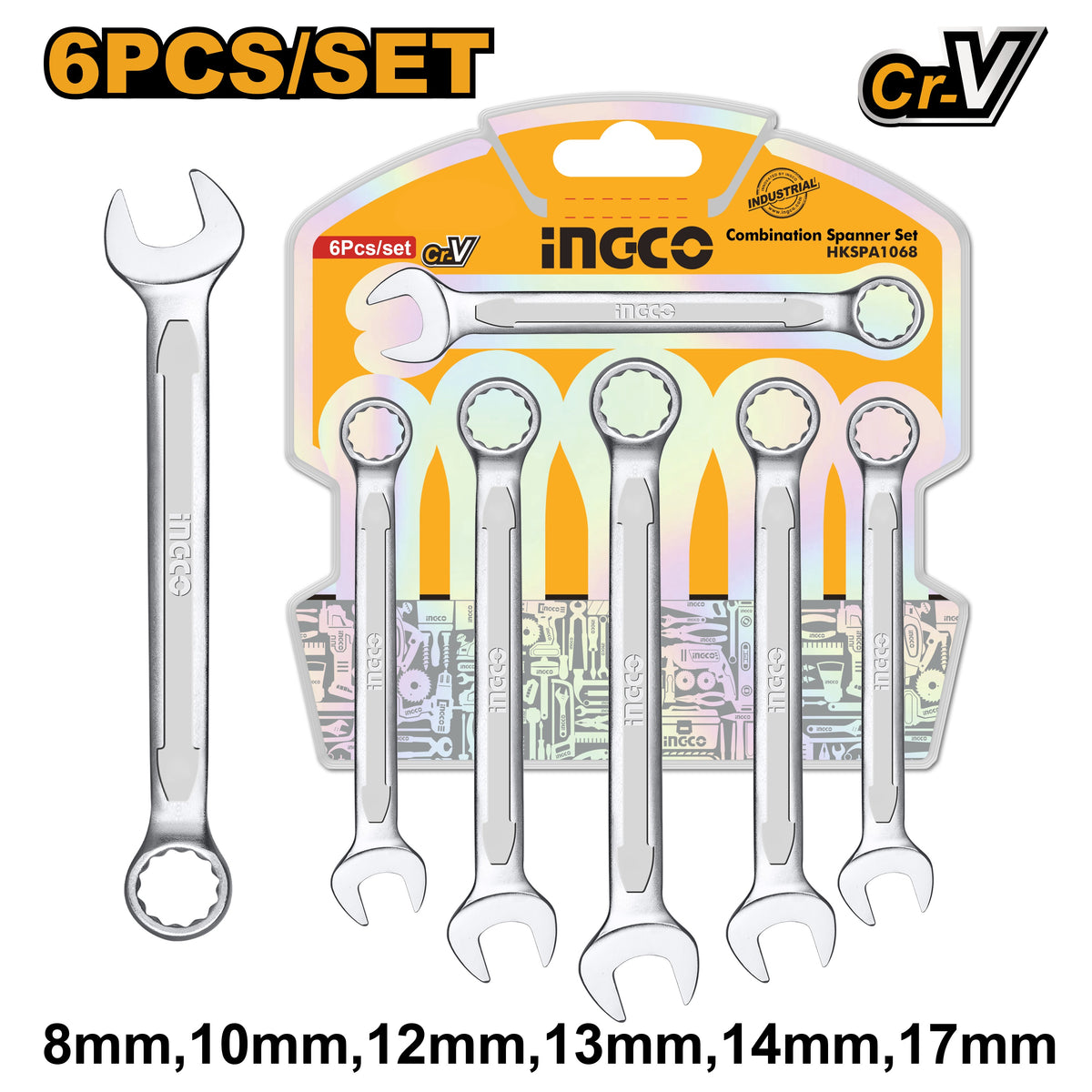 INGCO 6PCS COMBINATION SPANNER SET 8,10,12,13,14,17MM HKSPA1068 Main image