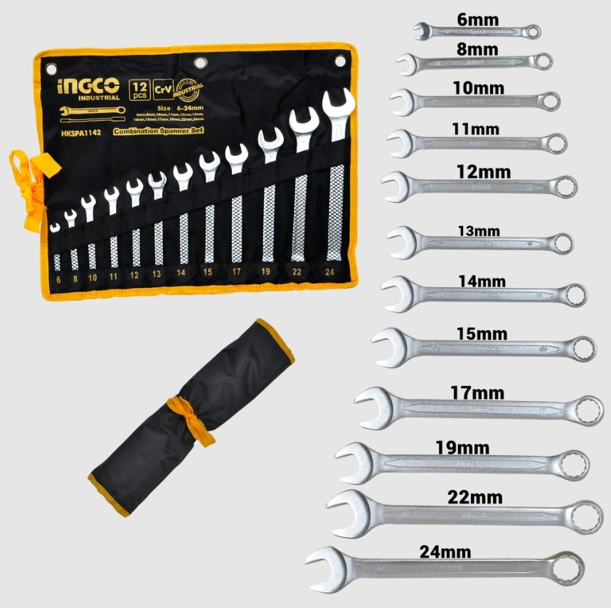 INGCO 12PCS CR.V COMBINATION SPANNER SET 6-24MM HKSPA1142 Secondary image