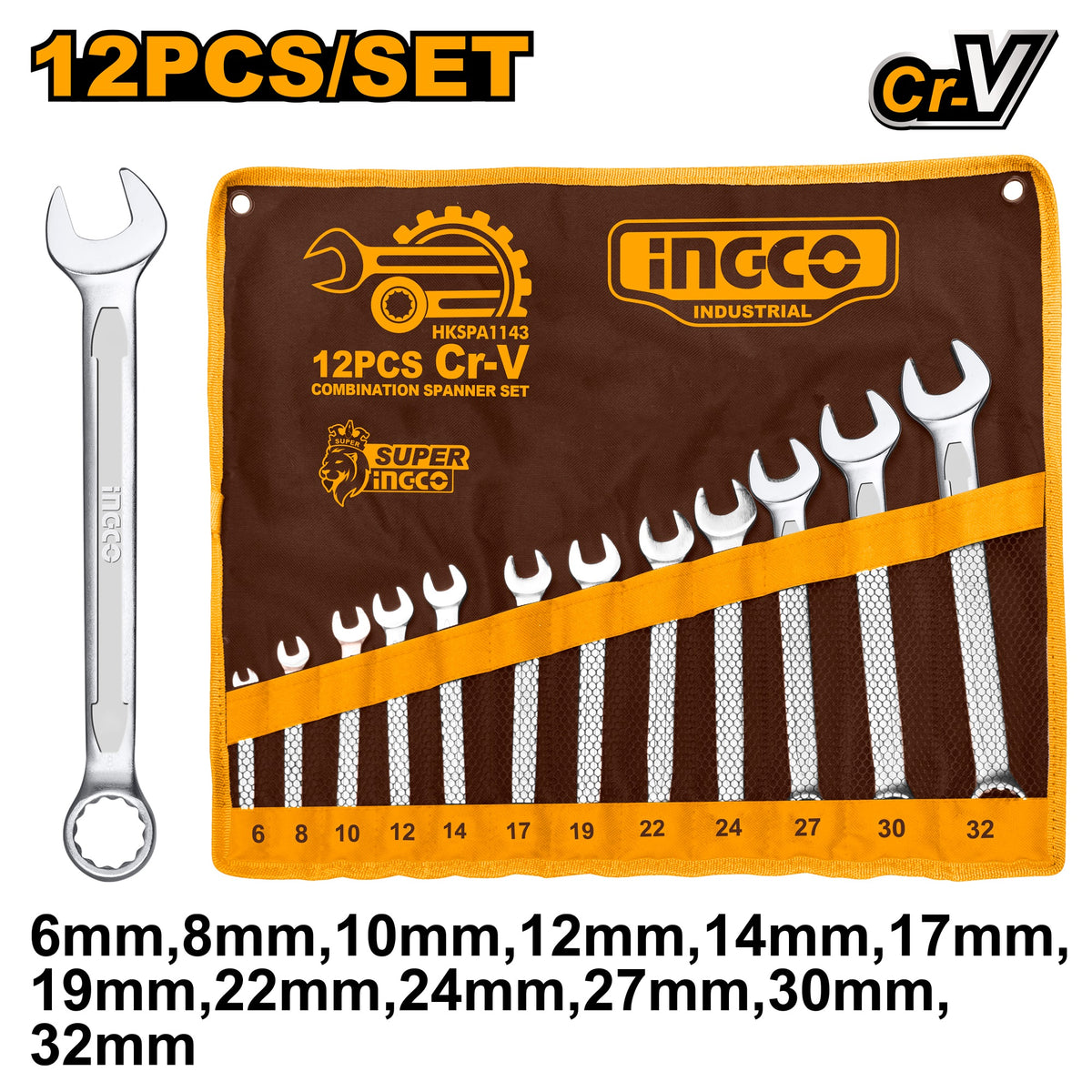 INGCO 12PCS CR.V COMBINATION SPANNER SET 6-32MM HKSPA1143 Main image