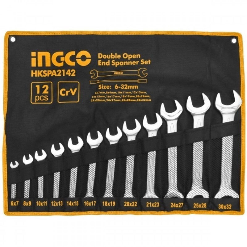 INGCO 12PCS CR.V DOUBLE OPEN END SPANNER SET 6-32MM HKSPA2142 Secondary image