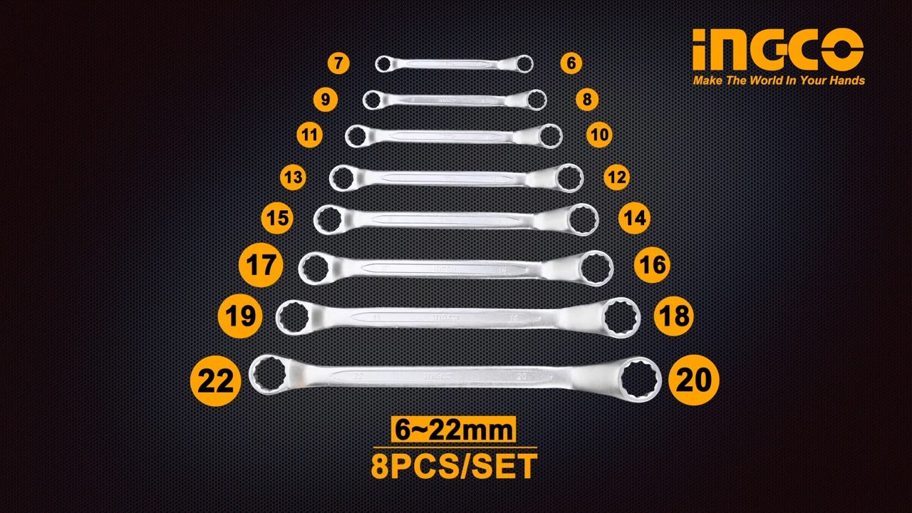 INGCO 8PCS OFFSET RING SPANNER SET 6-22MM HKSPA3088 Secondary image