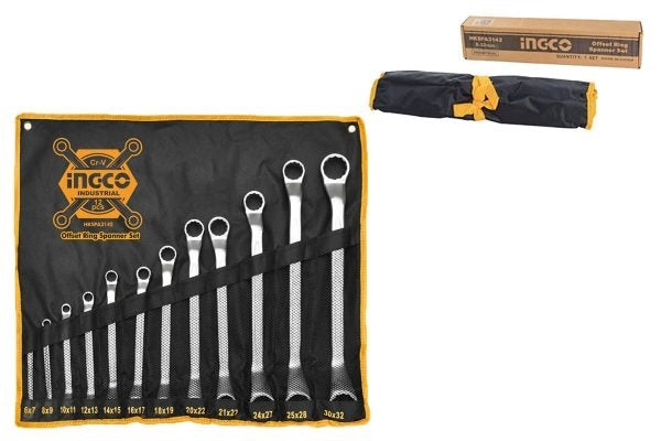 INGCO 12PCS DOUBLE OFFSET RING SPANNER SET 6X7-30X32MM HKSPA3142 Secondary image