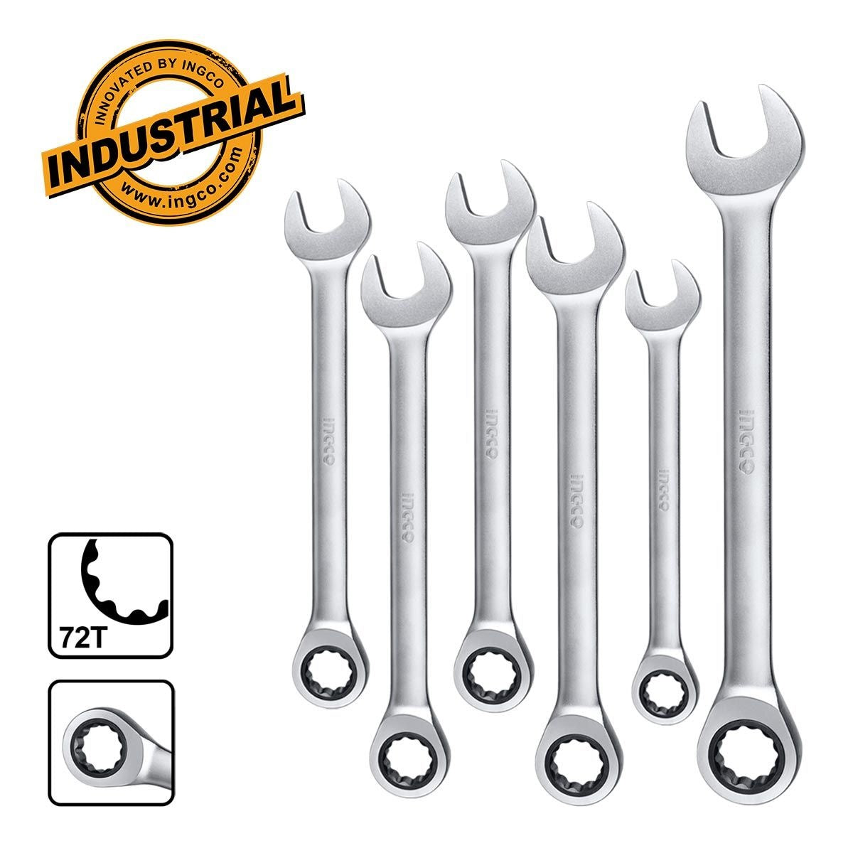 INGCO 6PCS RATCHET SPANNER SET [8,10,12,13,14,17] HKSPAR1062 Secondary image