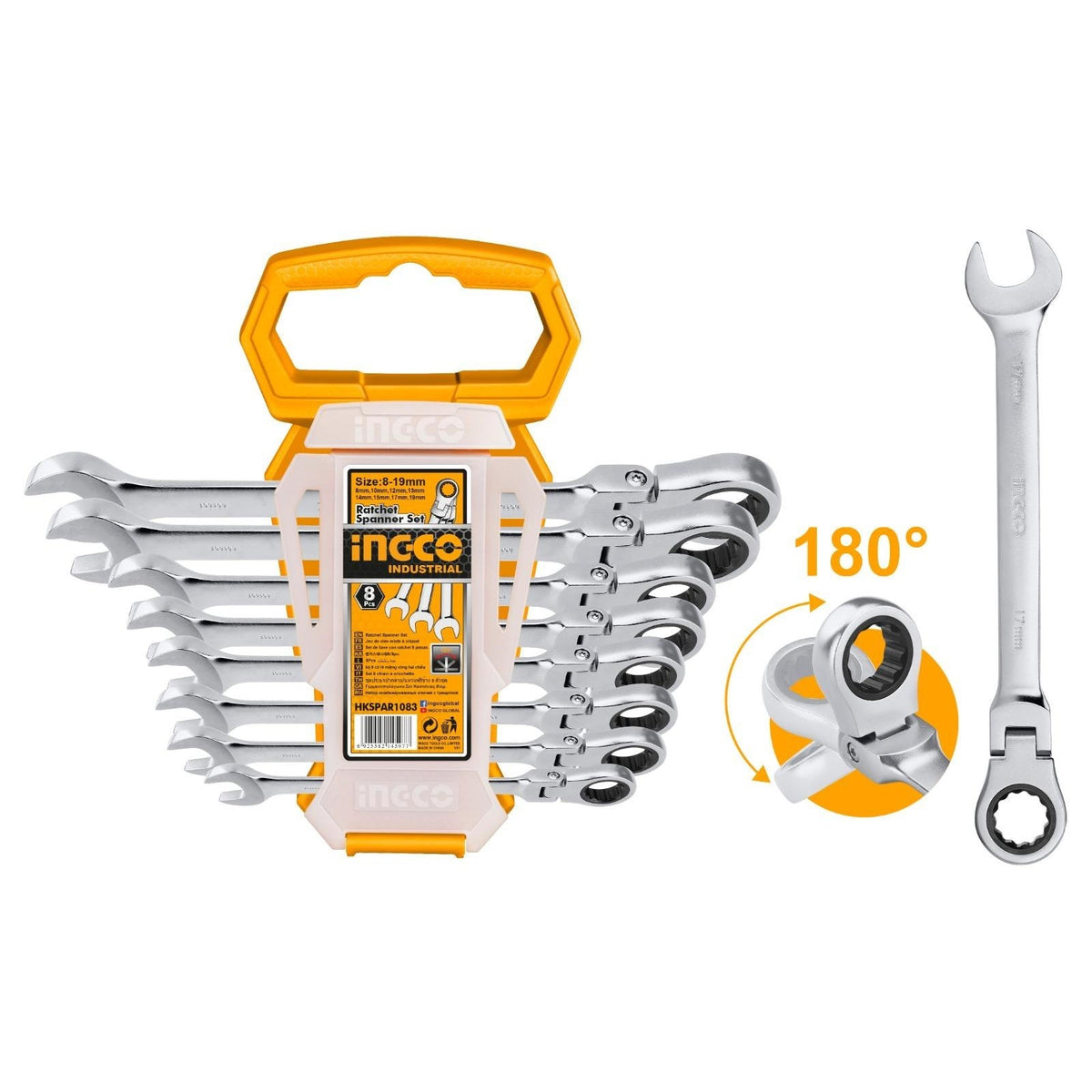 INGCO 8PCS FLEX RATCHET COMBI SPANNER SET 8,10,12,13,14,15,17,19 HKSPAR1083 Main image