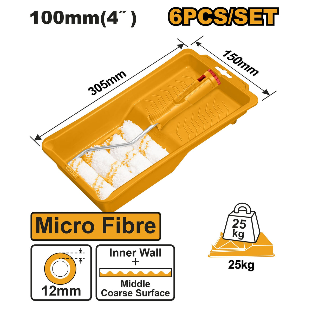 INGCO PAINT ROLLER 4" W/ 5 MIRCO FIBRE REFILLS +TRAY SET HKTCB061004 Main image