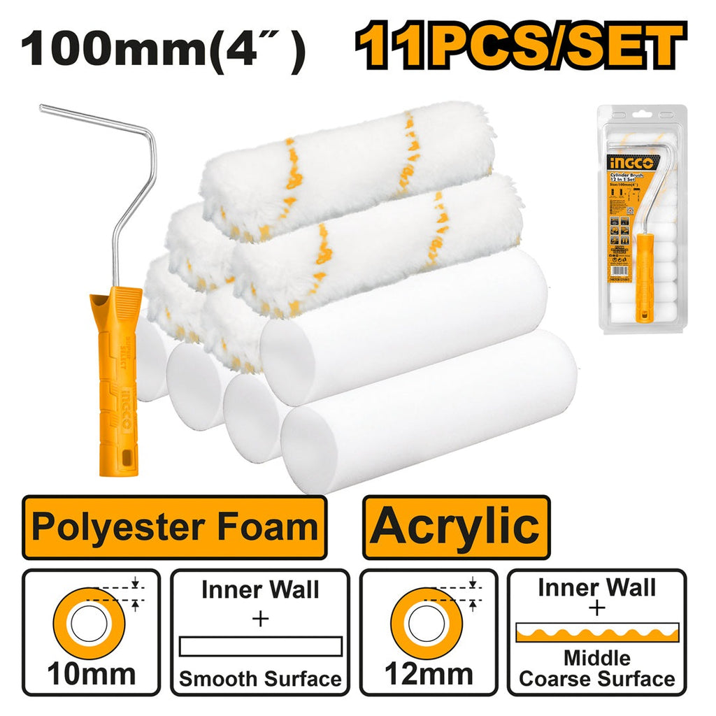 INGCO PAINT ROLLER 4" WITH 5XACRYLIC, 5XFOAM REFILL SET HKTCB121001