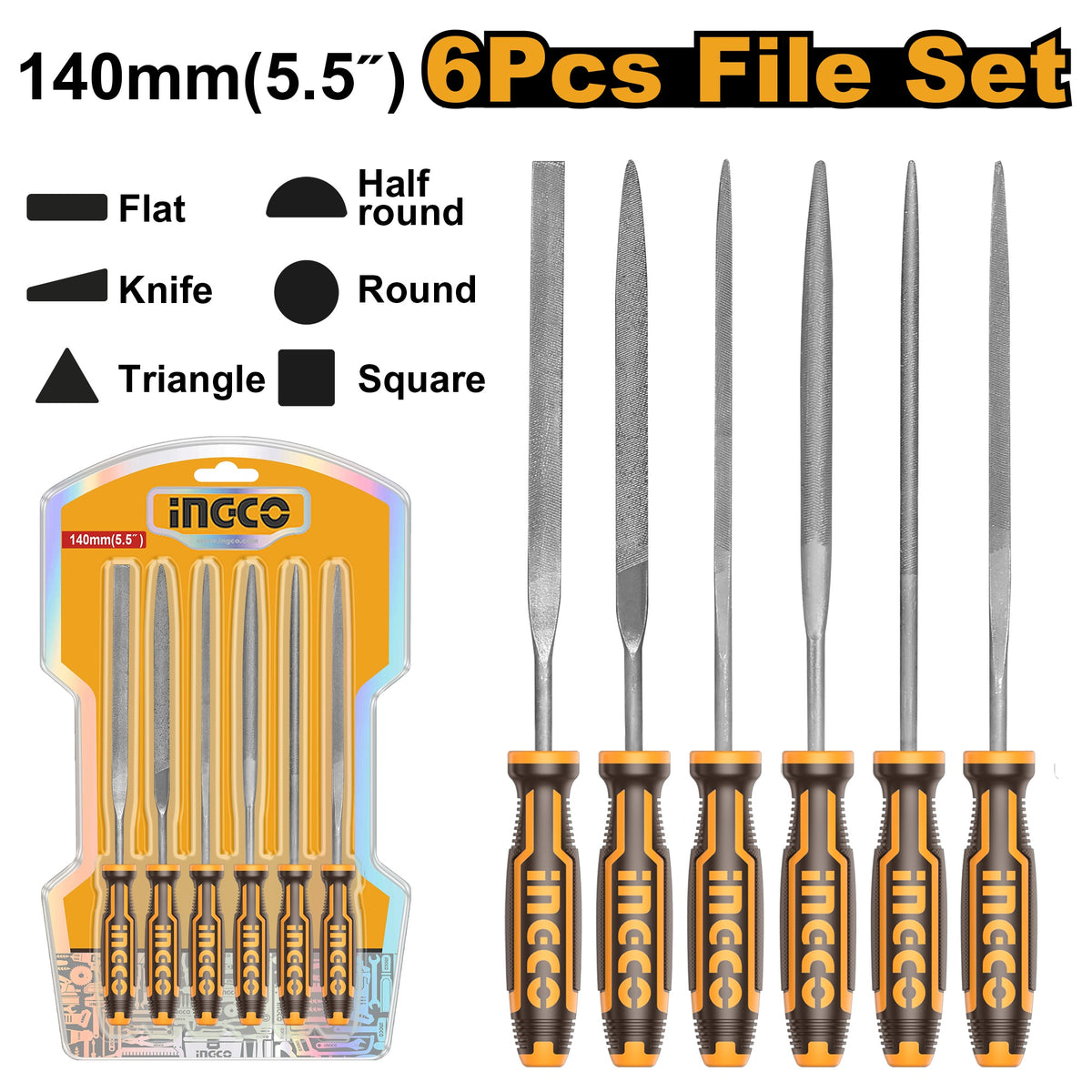 INGCO 6PCS STEEL FILE SET 5-1/2" 140MM HKTF63