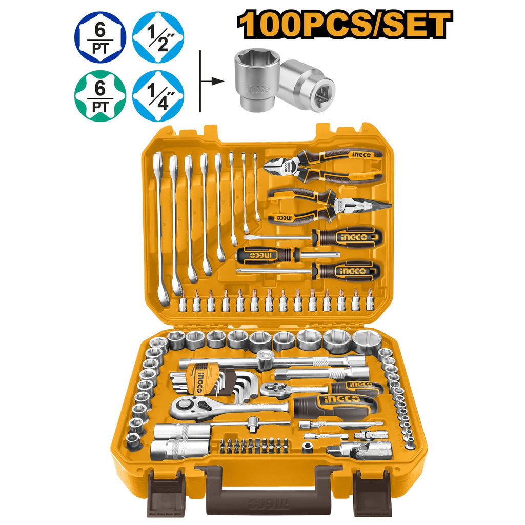 INGCO 100PCS SOCKET, SPANNER & HAND TOOL SET HKTHP21001