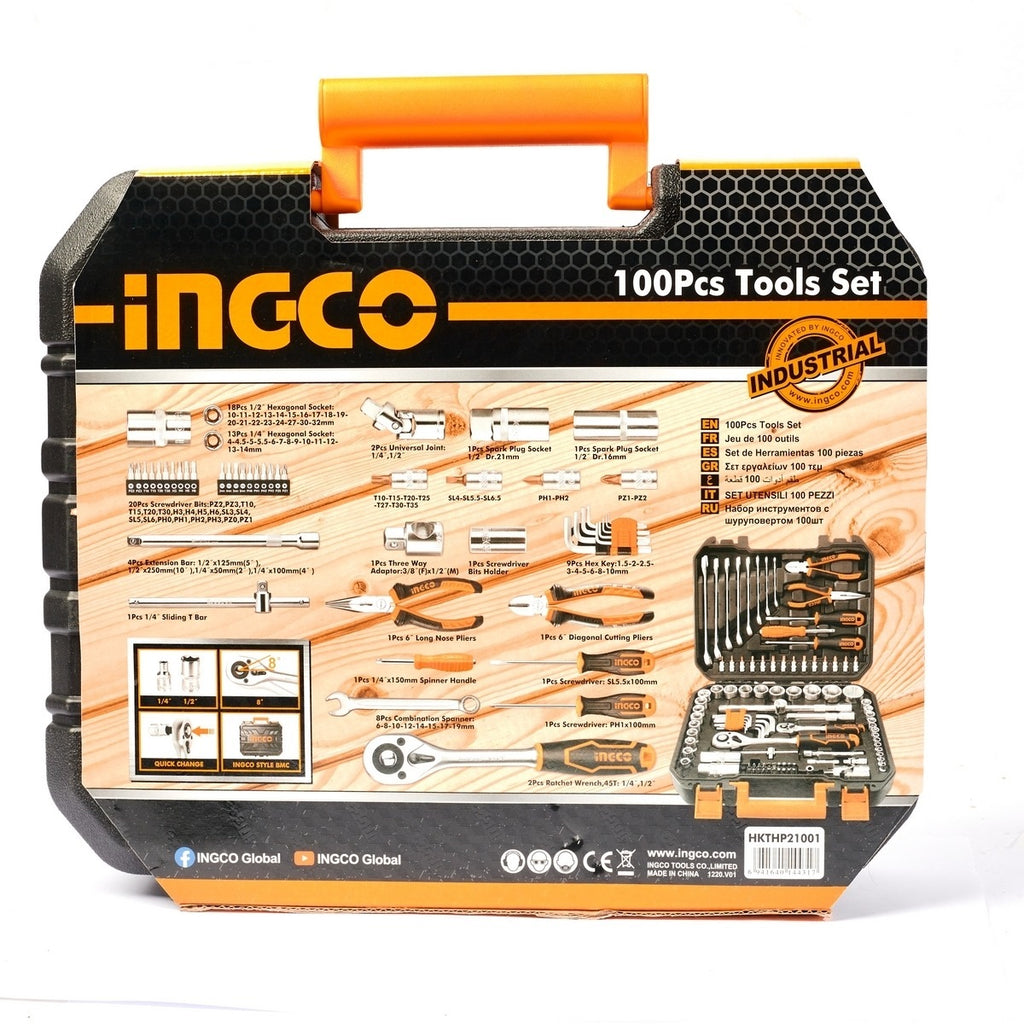 INGCO 100PCS SOCKET, SPANNER & HAND TOOL SET HKTHP21001