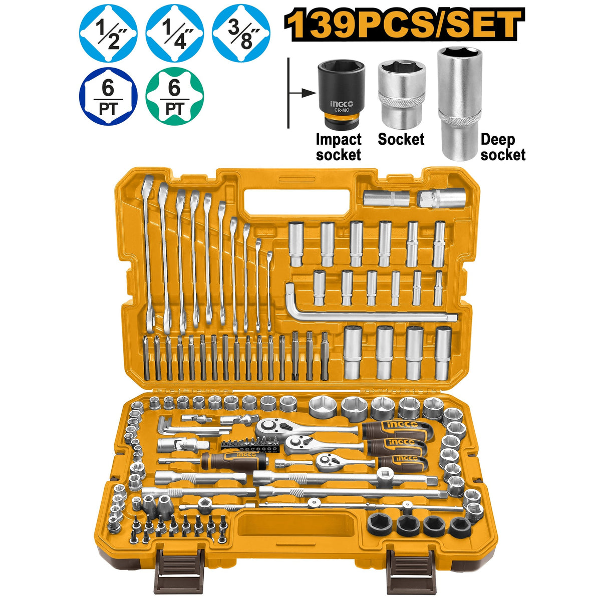 INGCO 139PCS COMBINATION HAND TOOL SET HKTHP21391 Main image