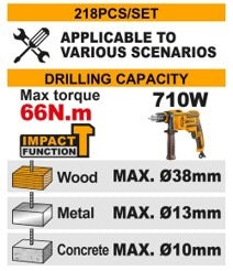 INGCO 20V IMPACT DRILL 66NM IN 218PCS TOOL KIT SET HKTHP42182 Secondary image
