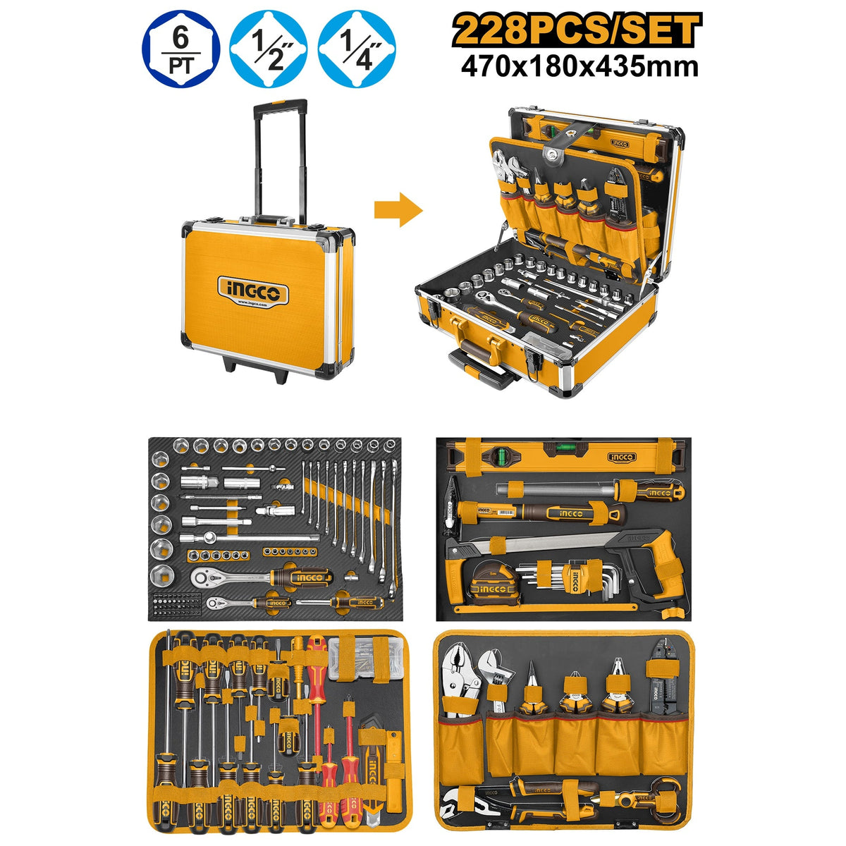 INGCO 228PCS HAND TOOL SET IN ALUMNIUM CASE HKTHP52288 Main image
