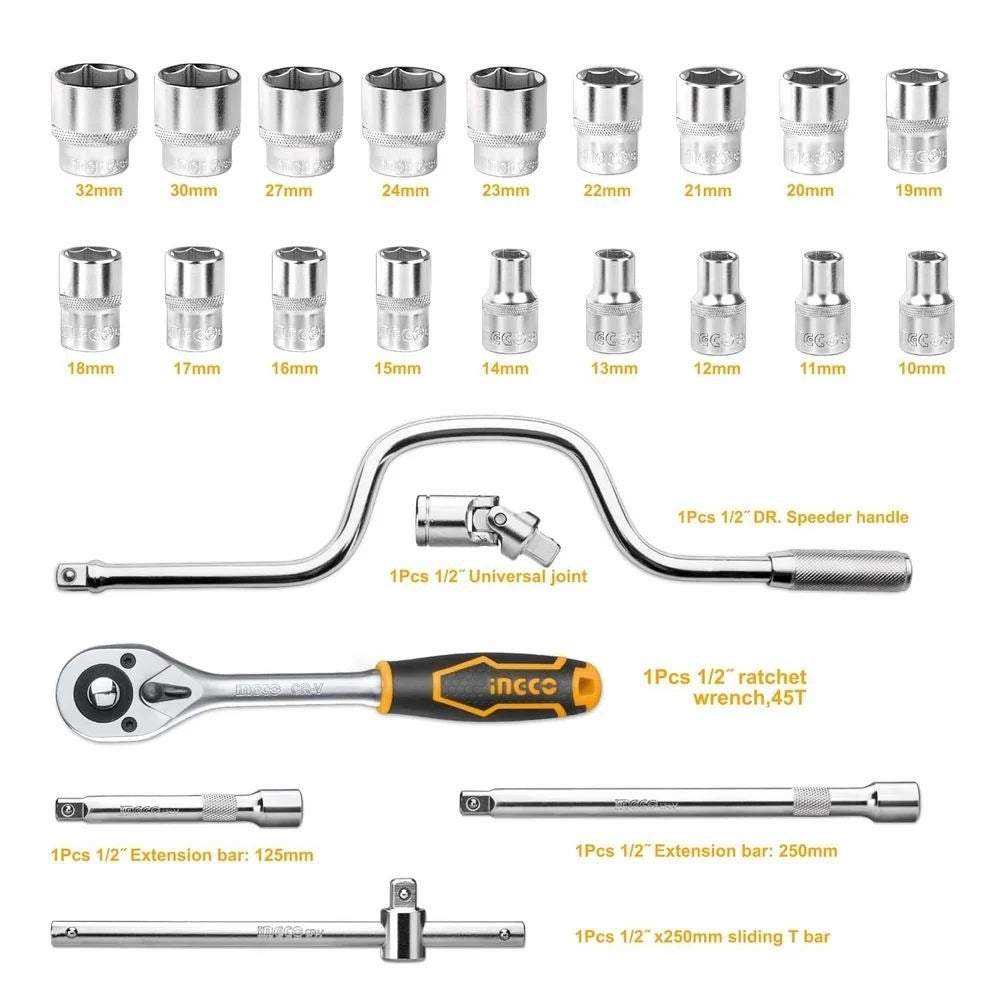 INGCO 24PCS 1/2" DR. SOCKET SET WITH METAL BOX HKTS0243
