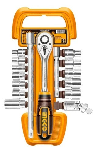 INGCO 27PCS 1/2" DR. SOCKET SET 4-14MM W/72T RATCHET HANDLE HKTS12171 Secondary image