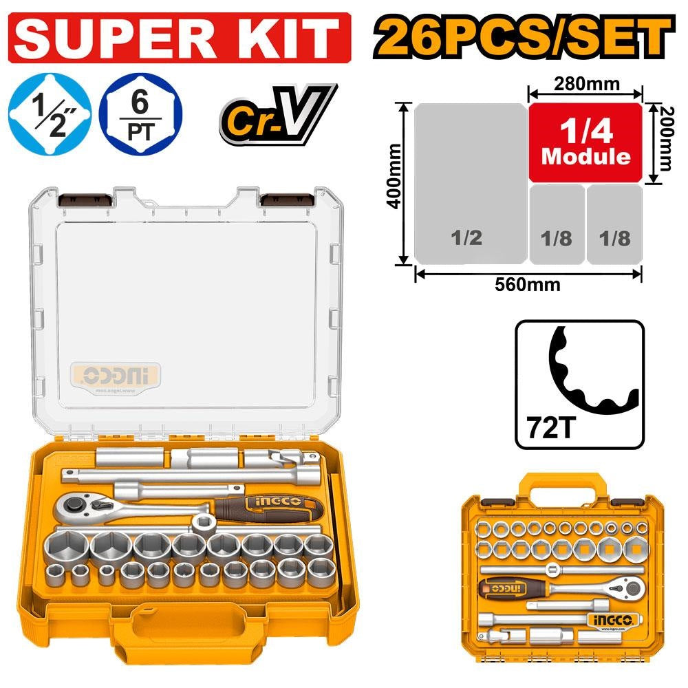 INGCO 26PCS 1/2" DR. SOCKET SUPER KIT 8-32MM HKTS12266 Main image