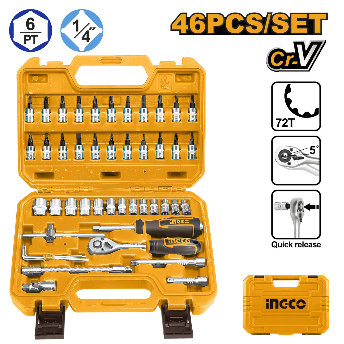 INGCO 46PCS 1/4" DR. SOCKET SET HKTS14462 Main image