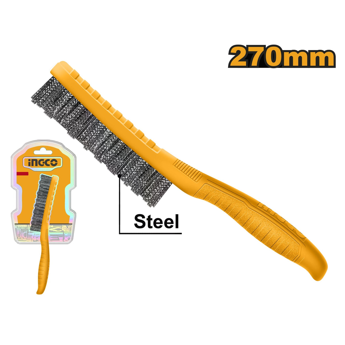 INGCO 5 ROWS STEEL WIRE BRUSH, PLASTIC HANDLE HKTWB2705 Main image