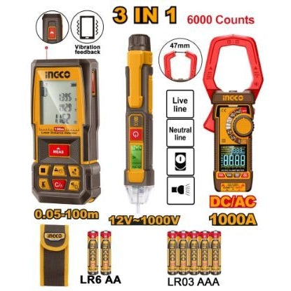 INGCO LASER DISTANCER 100M+DC/AC CLAMP METER+VOLTAGE DETECTOR HLDD241202