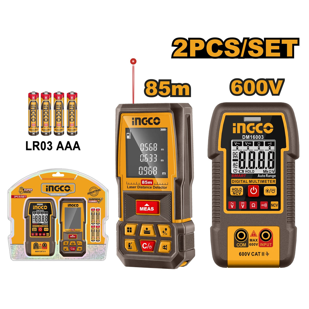 INGCO LASER DISTANCER 85M + 600V DIGITAL METER VALUE PACK HLDD260523 Main image
