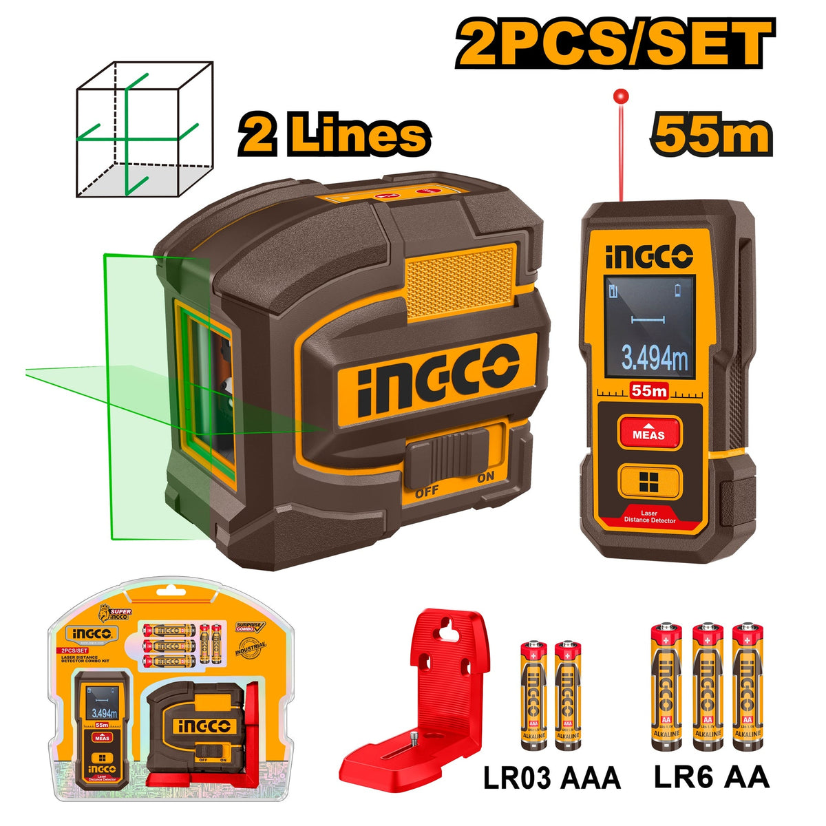 INGCO SELF LEVELLING GREEN LASER LEVELLER +55M DISTANCER KIT HLL260403