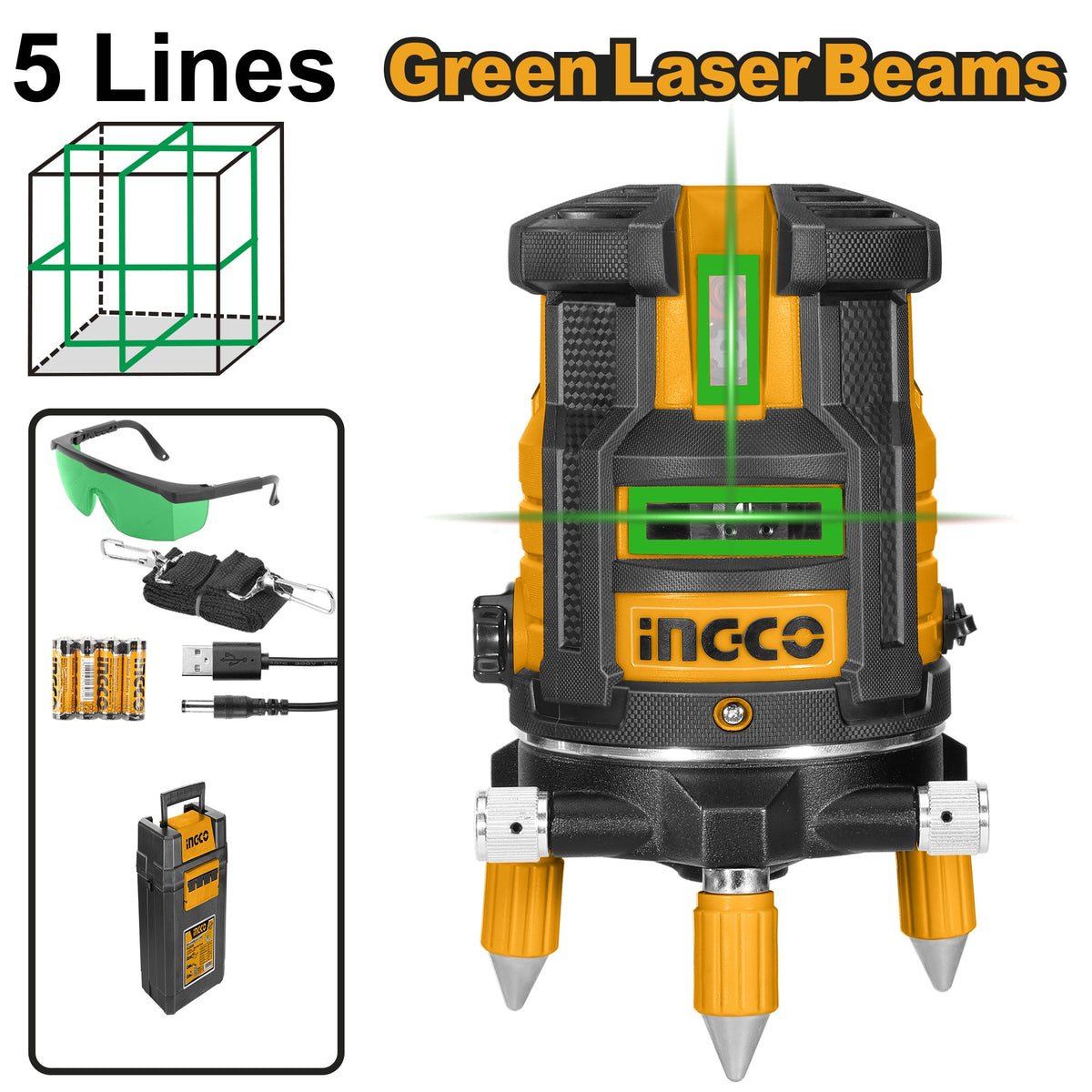 INGCO SELF LEVELLING GREEN BEAM LEVELLER 4V1H 30M RANGE HLL305205 Main image