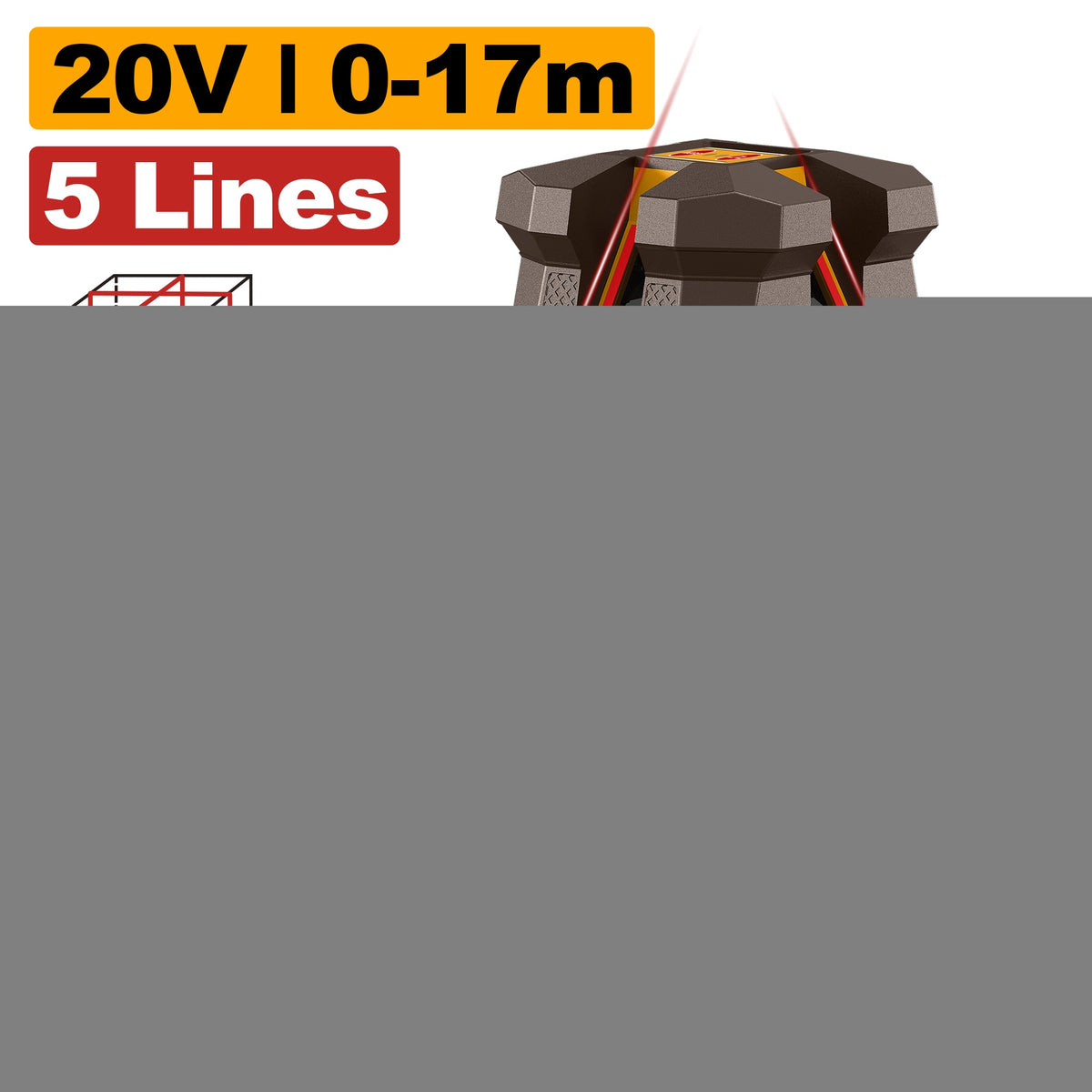 INGCO 20V 5-LINES RED LASER LEVELLER 4V1H 0-17M 2X2.0AH+TOOLBOX HLL3052063 Main image