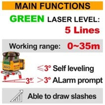 INGCO 20V 5-LINE GREEN LASER LEVELLER 4V1H 0-35M 2X2.0AH+TOOLBOX HLL3053085