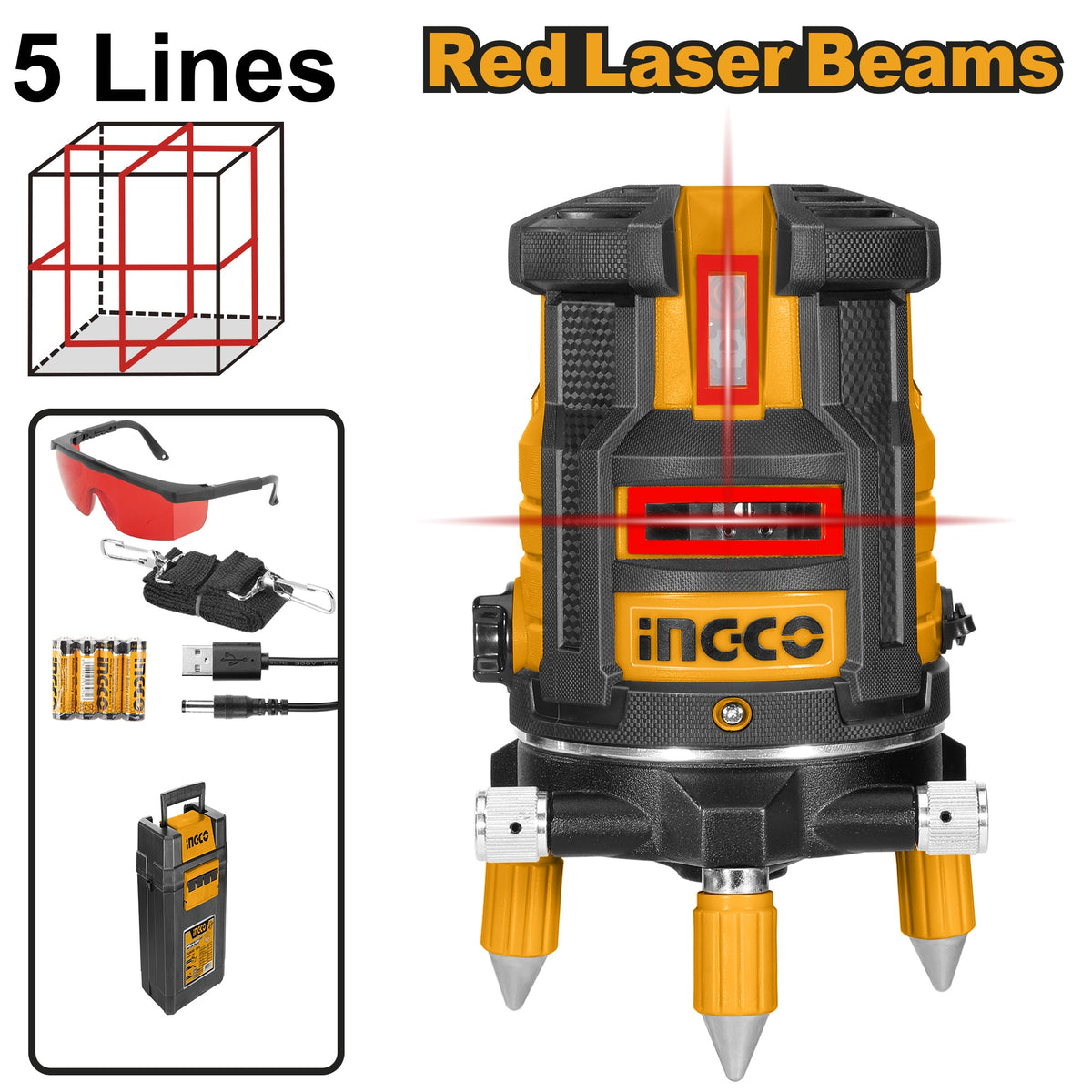 INGCO SELF LEVELLING RED LASER LEVELLER 4V1H 30M RANGE HLL306505 Main image