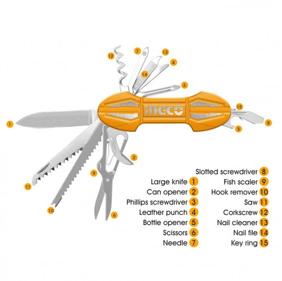 INGCO MULTI FUNCTION POCKET FOLDING KNIFE (15 FUNCTIONS) HMFK8158 Secondary image