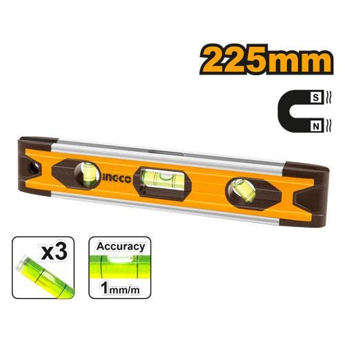 INGCO 3 VIALS MAGNETIC TORPEDO LEVEL 225MM HMSL01030 Main image