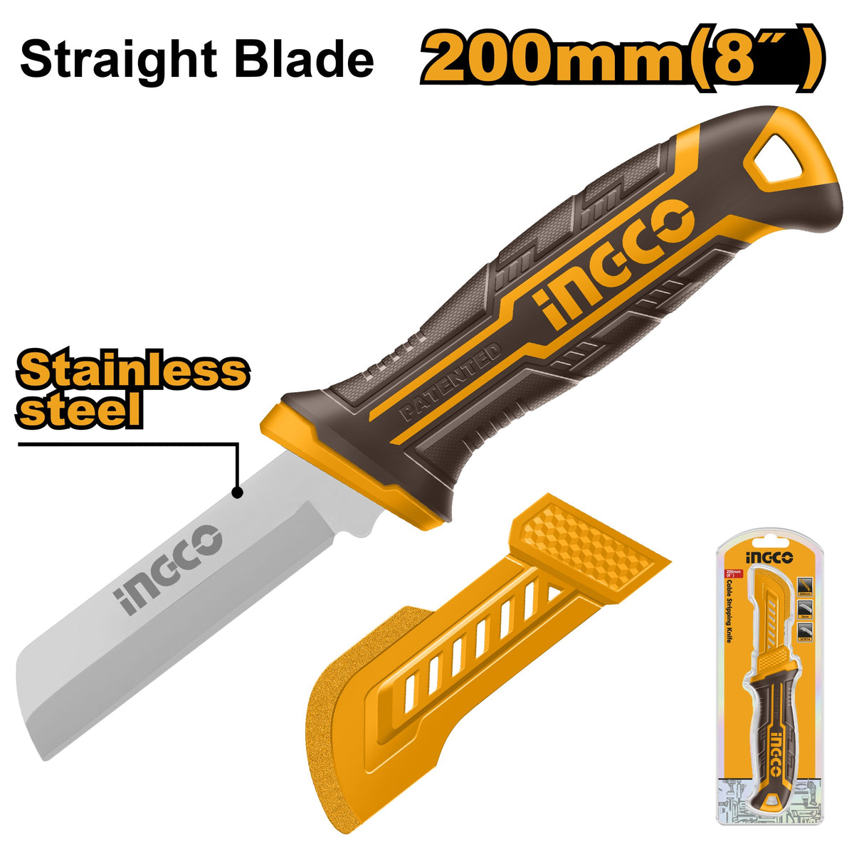 INGCO STRAIGHT BLADE CABLE (SS) STRIPPING KNIFE 8" 200MM HPK82101 Main image