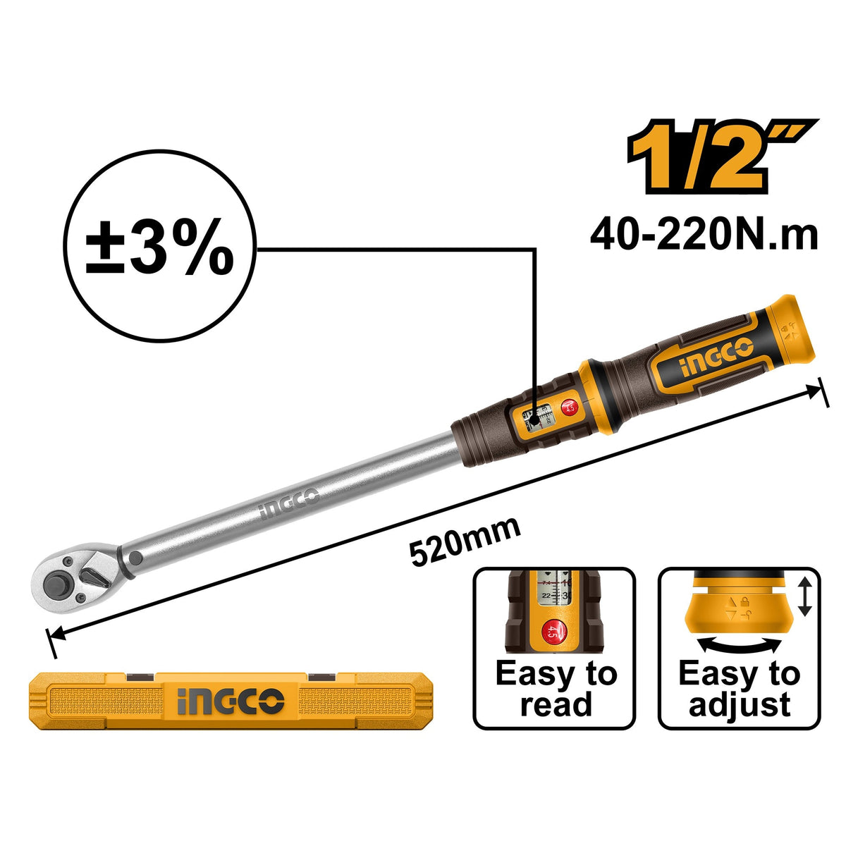 INGCO 1/2" DR. TORQUE WRENCH 40~220NM HPTW1220N8 Main image