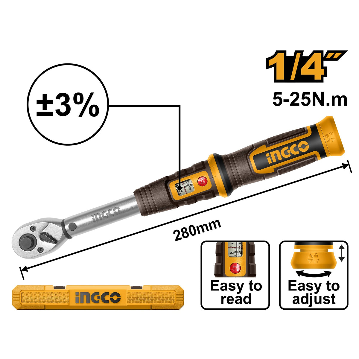 INGCO 1/4" DR. TORQUE WRENCH 5~25NM HPTW1425N8 Main image
