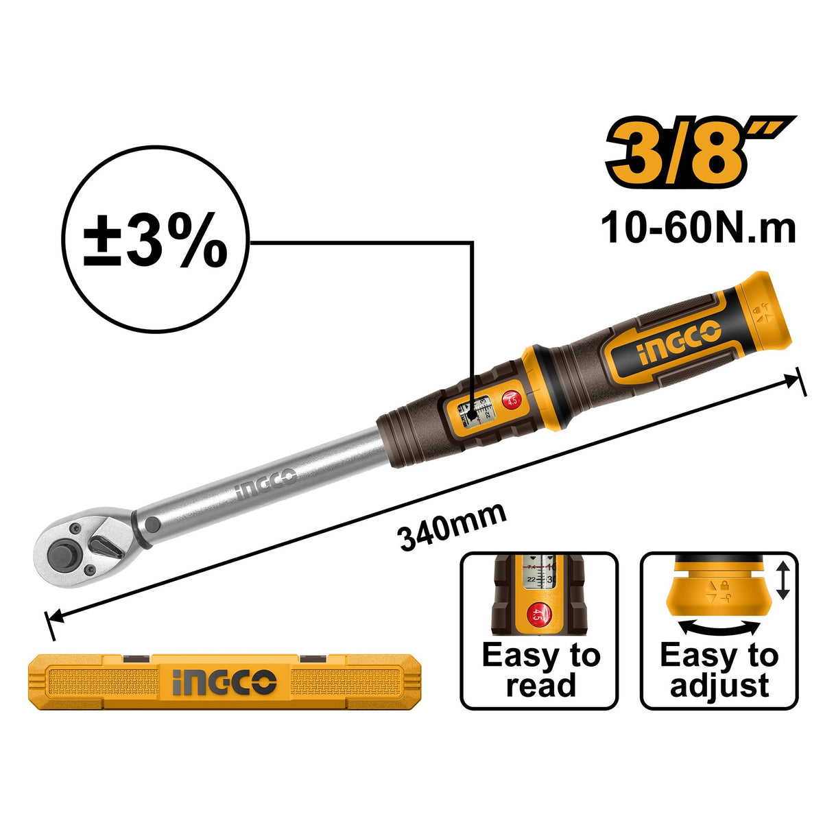 INGCO 3/8" DR. TORQUE WRENCH 10~60NM HPTW3860N8 Main image
