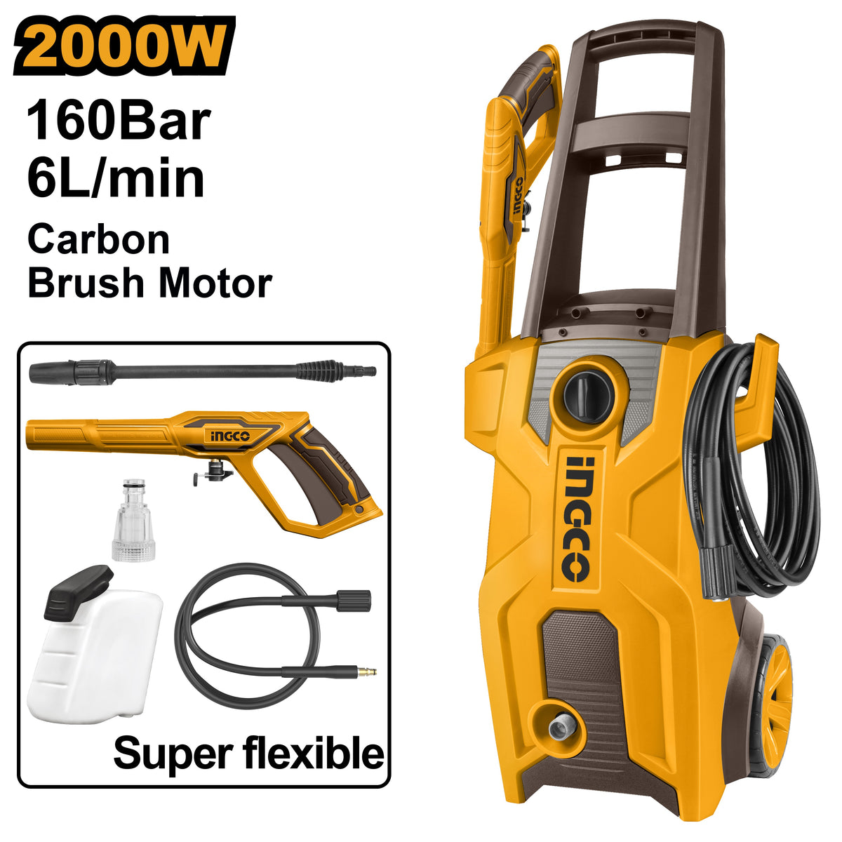 INGCO HIGH PRESSURE WASHER 2000W MAX.160BAR HPWR20018 Main image