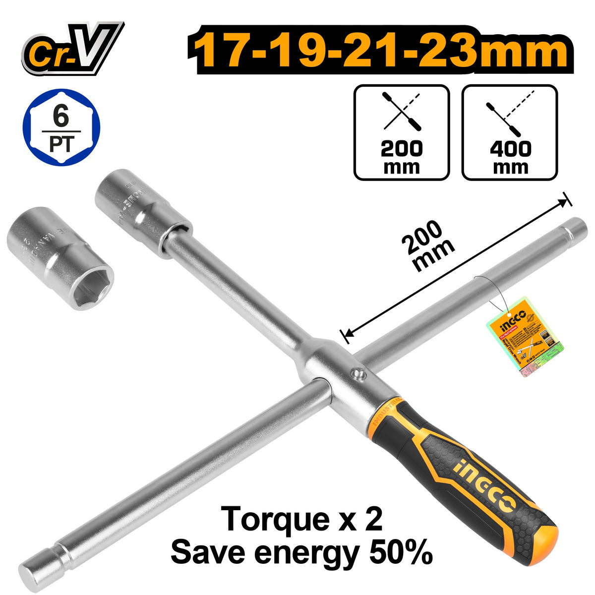 INGCO RAPID CROSS WRENCH WITH 17,19,21,23MM SOCKET & LEATHER BAG HRCW40231 Main image
