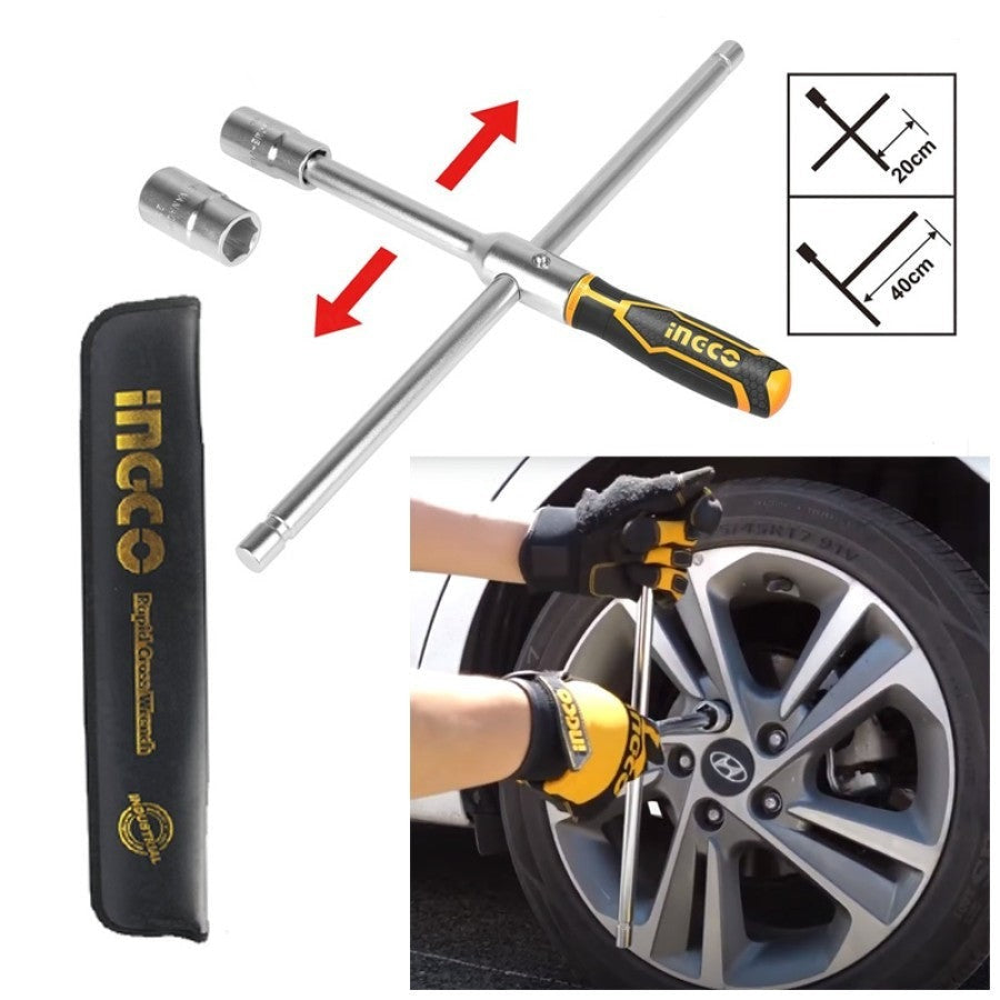 INGCO RAPID CROSS WRENCH WITH 17,19,21,23MM SOCKET & LEATHER BAG HRCW40231