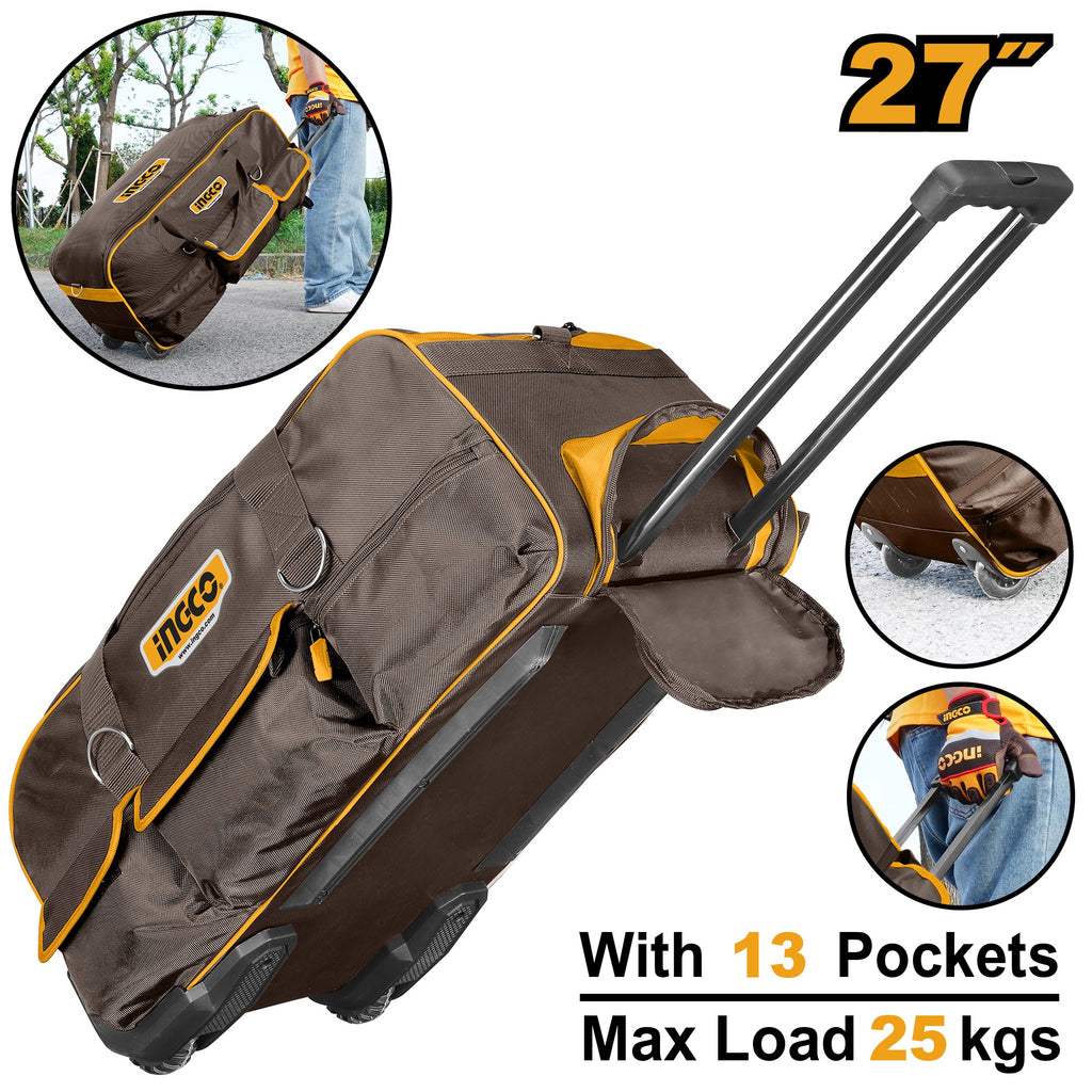 INGCO 27" TELESCOPIC PULL HANDLE WHEELED TOOL BAG 685X295X320MM HRRTB2715