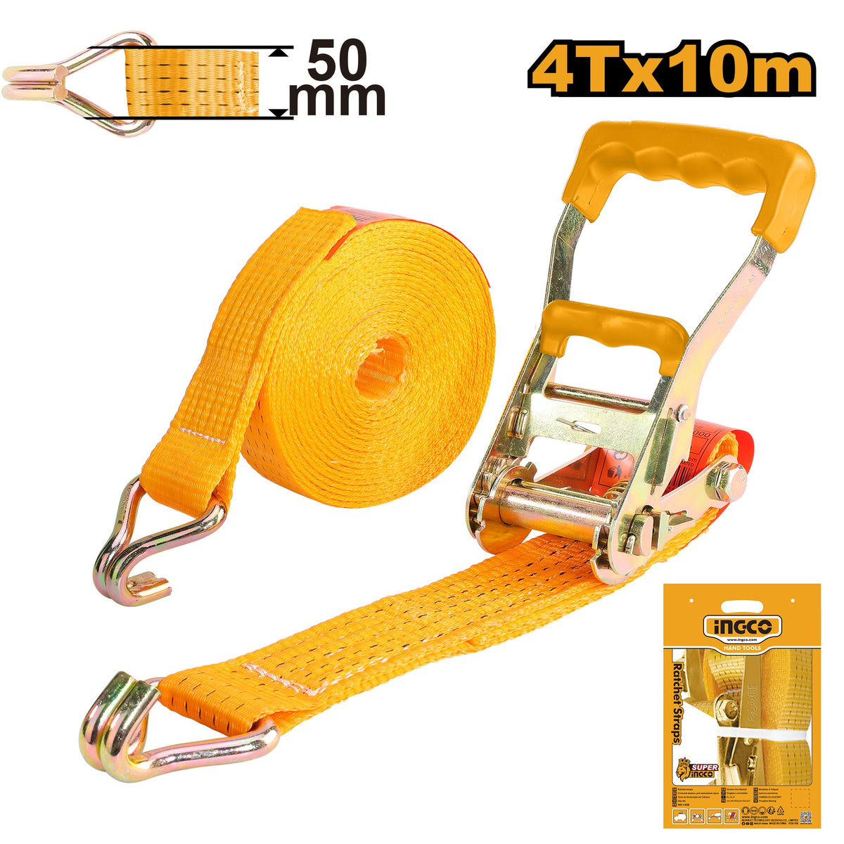 INGCO RATCHET TIE DOWN 50MM X 10M HEAVY DUTY 4 TON LOAD HRSP4101 Main image