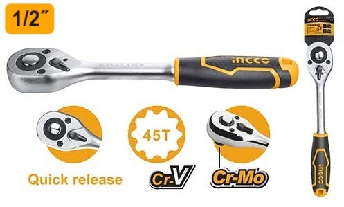 INGCO 1/2" DR. RATCHET HANDLE 45T LENGTH 260MM HRTH0812