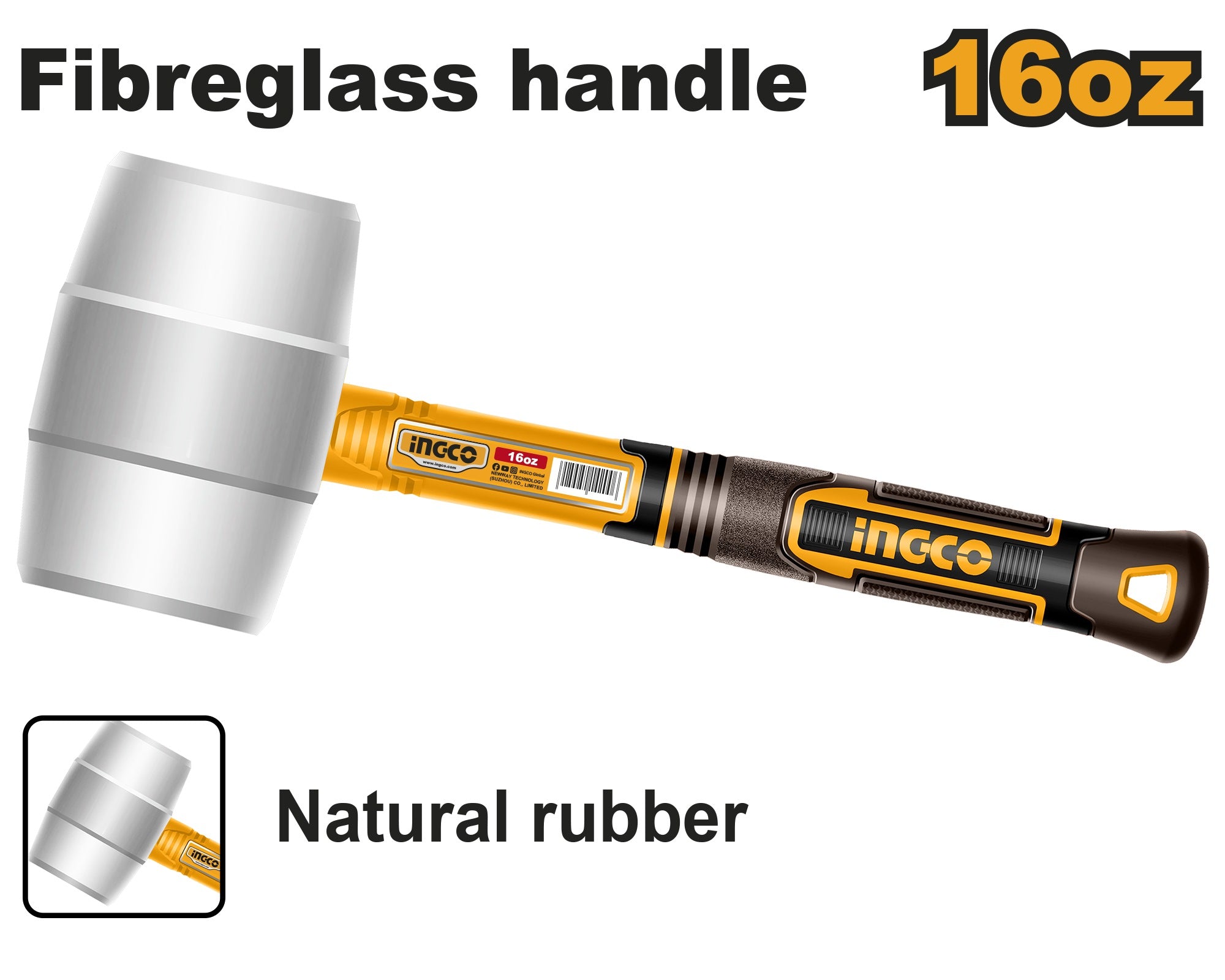 INGCO WHITE NATURAL RUBBER NON SPARK HAMMER FIBERGLASS HANDLE Secondary image