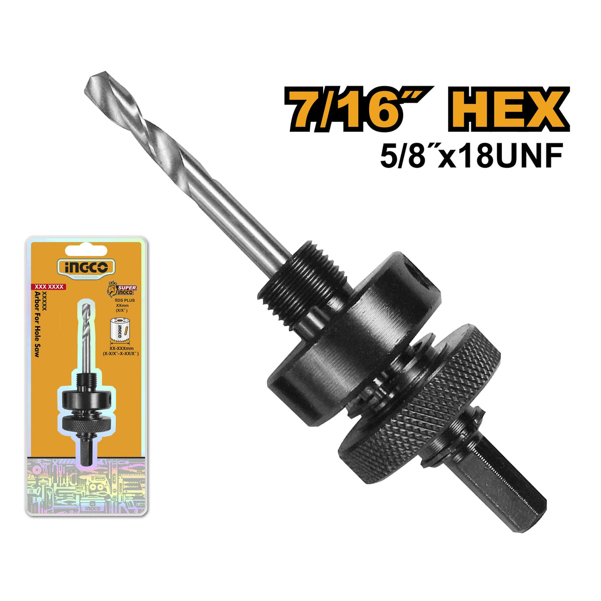 INGCO HOLE SAW ARBOR 11MM HEX SHANK CAP: 32-210MM HSA02 Main image