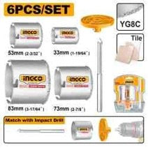 INGCO 6PCS CARBIDE GRIT HOLE SAW SET 33, 53, 73 & 83MM HSB4061 Main image