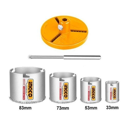 INGCO 6PCS CARBIDE GRIT HOLE SAW SET 33, 53, 73 & 83MM HSB4061
