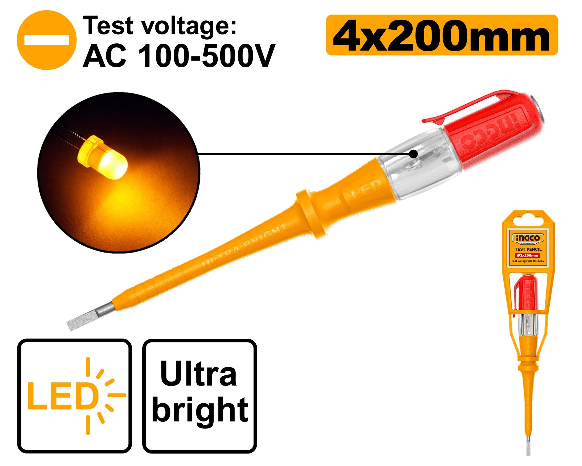 INGCO HIGH BRIGHTNESS VOLTAGE TESTER 500V Secondary image