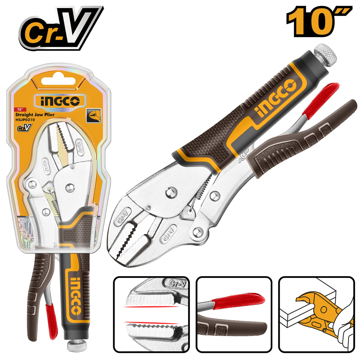 INGCO CR.V STRAIGHT JAW LOCKING PLIER 10" HSJP0210 Main image