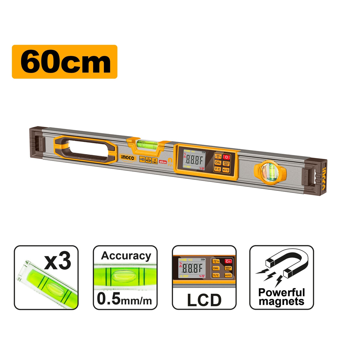INGCO MAGNETIC DIGITAL LEVEL W/COLOUR LCD DISPLAY 60CM HSL98060D Main image