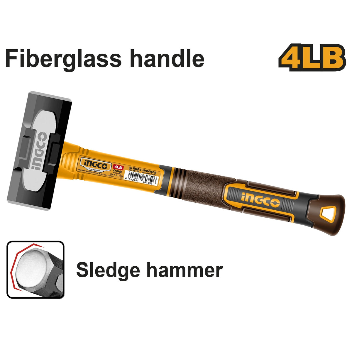 INGCO SLEDGE HAMMER FIBRE GLASS HANDLE 4LBS HSLH8104 Main image