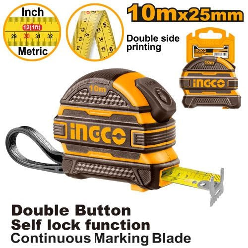 INGCO STEEL MEASURING TAPE 10M/33FT 25MM BLADE RUBBER COVER HSMT081025 Main image