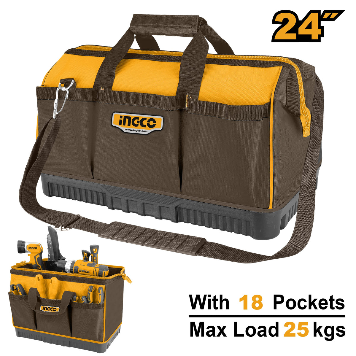INGCO 24" H/DUTY IND.TOOL BAG,18 POCKETS, SHOULDER STRAP 602335CM HTBG09